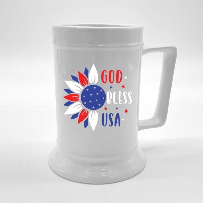 God Bless Usa July 4th Sunflower America Independence Day Gift Front & Back Beer Stein