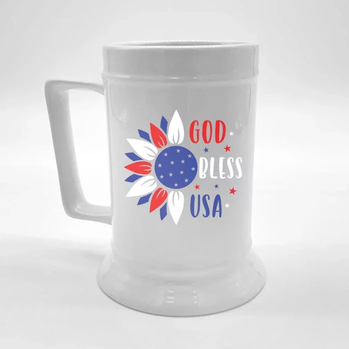 God Bless Usa July 4th Sunflower America Independence Day Gift Front & Back Beer Stein