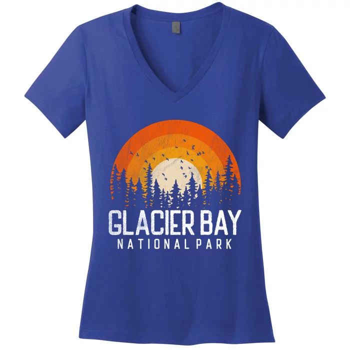 Glacier Bay Us National Park Alaska Vintage Retro 80s Gift Women's V-Neck T-Shirt