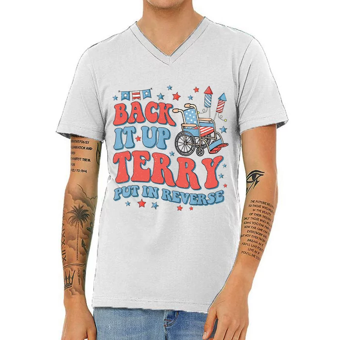 Groovy Back Up Terry Put It In Reverse Firework 4th Of July V-Neck T-Shirt