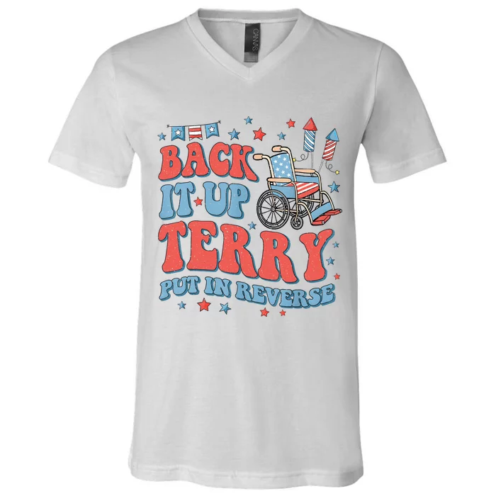 Groovy Back Up Terry Put It In Reverse Firework 4th Of July V-Neck T-Shirt