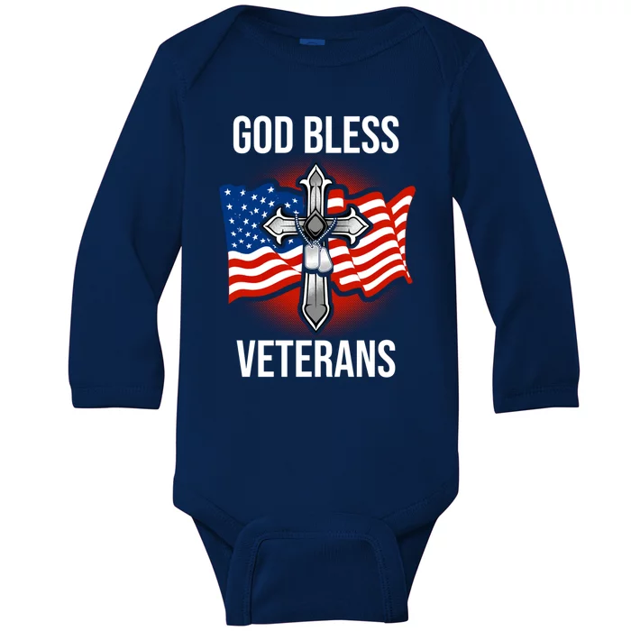 God Bless Veterans American Flag Military Veteran America Cute Gift Baby Long Sleeve Bodysuit