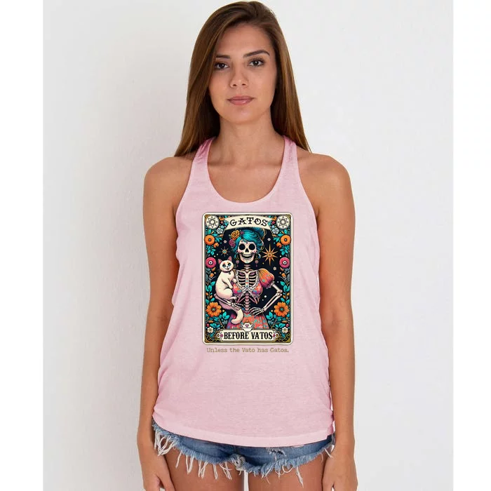 Gatos Before Vatos Unless The Vato Has Gatos Women's Knotted Racerback Tank