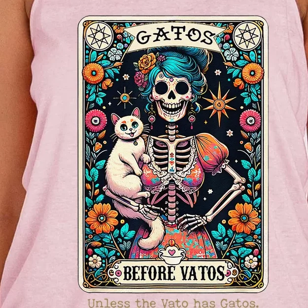 Gatos Before Vatos Unless The Vato Has Gatos Women's Knotted Racerback Tank