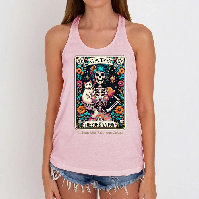 Gatos Before Vatos Unless The Vato Has Gatos Women's Knotted Racerback Tank