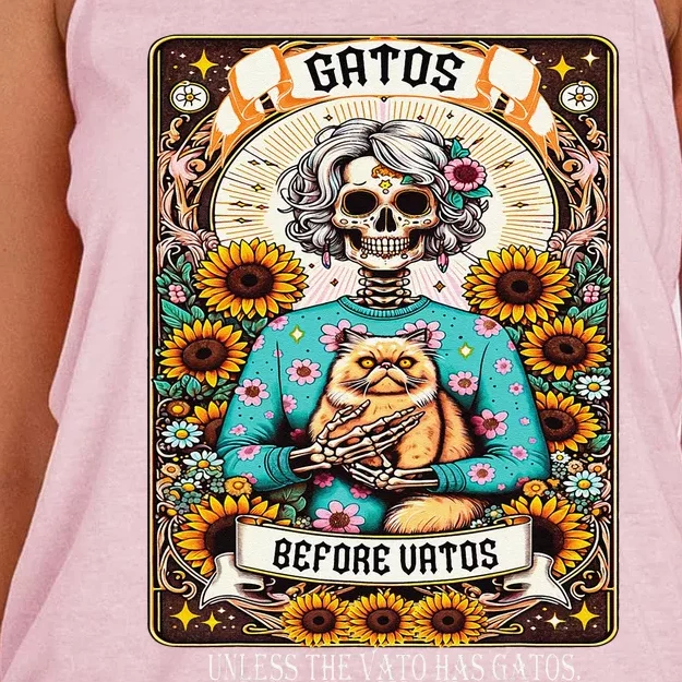 Gatos Before Vatos Unless The Vato Has Gatos Women's Knotted Racerback Tank