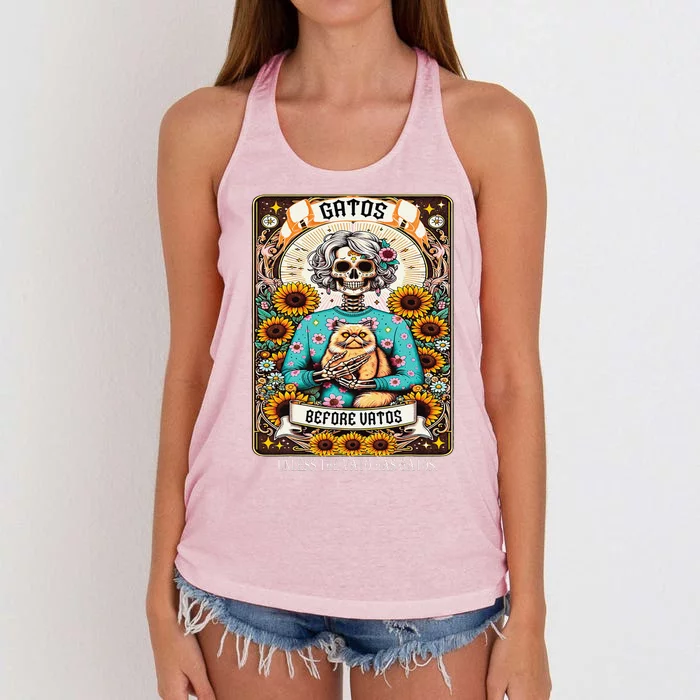 Gatos Before Vatos Unless The Vato Has Gatos Women's Knotted Racerback Tank