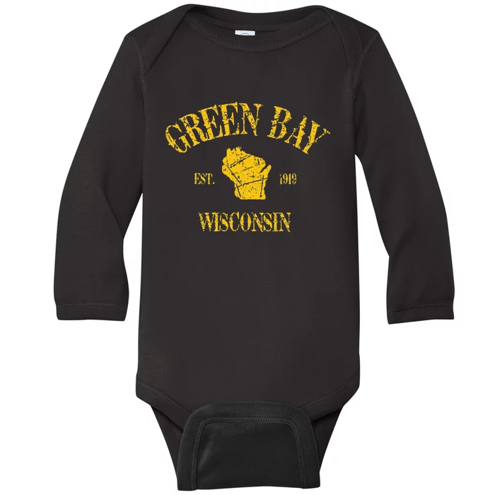 Green Bay Wisconsin Vintage Sports Design Baby Long Sleeve Bodysuit