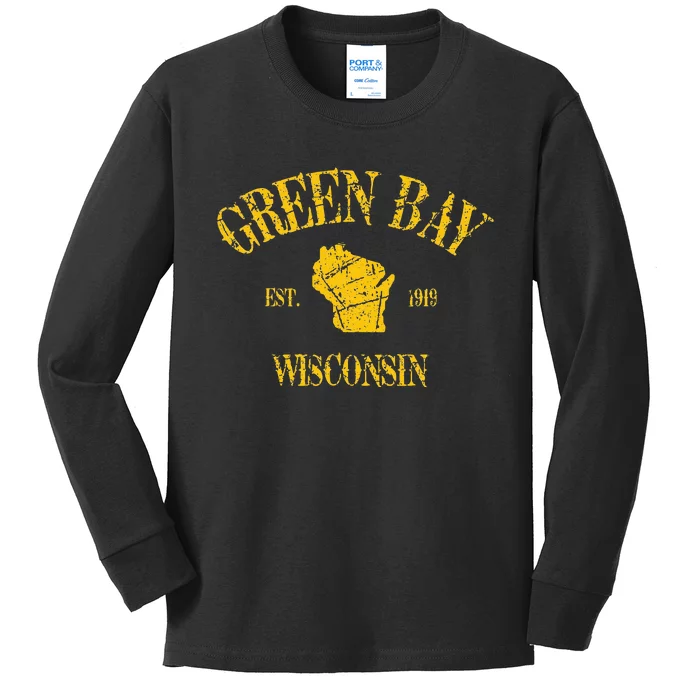 Green Bay Wisconsin Vintage Sports Design Kids Long Sleeve Shirt