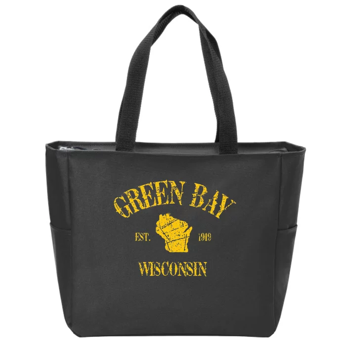 Green Bay Wisconsin Vintage Sports Design Zip Tote Bag