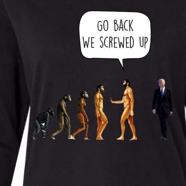 Go Back We Screwed Up Funny Anti Biden Human Evolution Womens Cotton Relaxed Long Sleeve T-Shirt