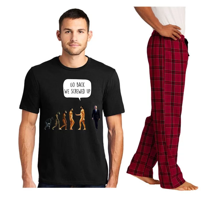 Go Back We Screwed Up Funny Anti Biden Human Evolution Pajama Set