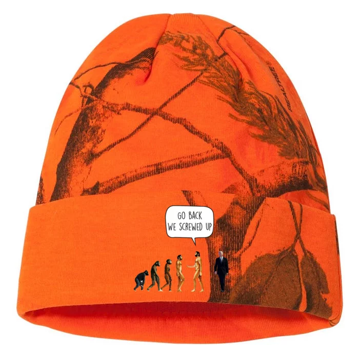 Go Back We Screwed Up Funny Anti Biden Human Evolution Kati - 12in Camo Beanie