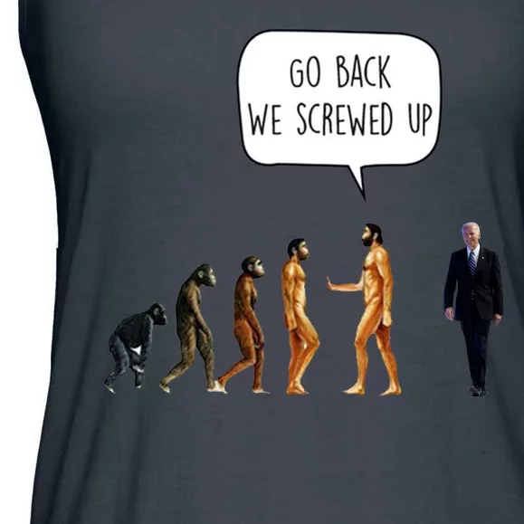 Go Back We Screwed Up Funny Anti Biden Human Evolution Ladies Essential Flowy Tank