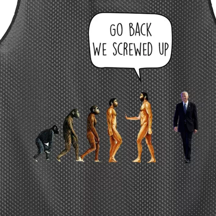 Go Back We Screwed Up Funny Anti Biden Human Evolution Mesh Reversible Basketball Jersey Tank