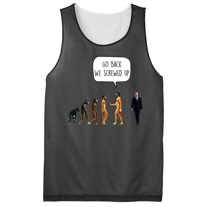 Go Back We Screwed Up Funny Anti Biden Human Evolution Mesh Reversible Basketball Jersey Tank