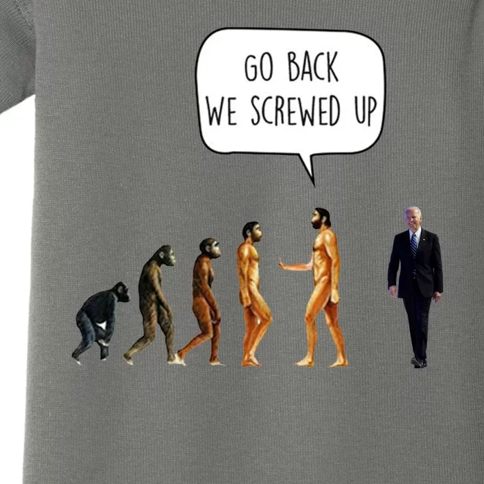 Go Back We Screwed Up Funny Anti Biden Human Evolution Baby Bodysuit