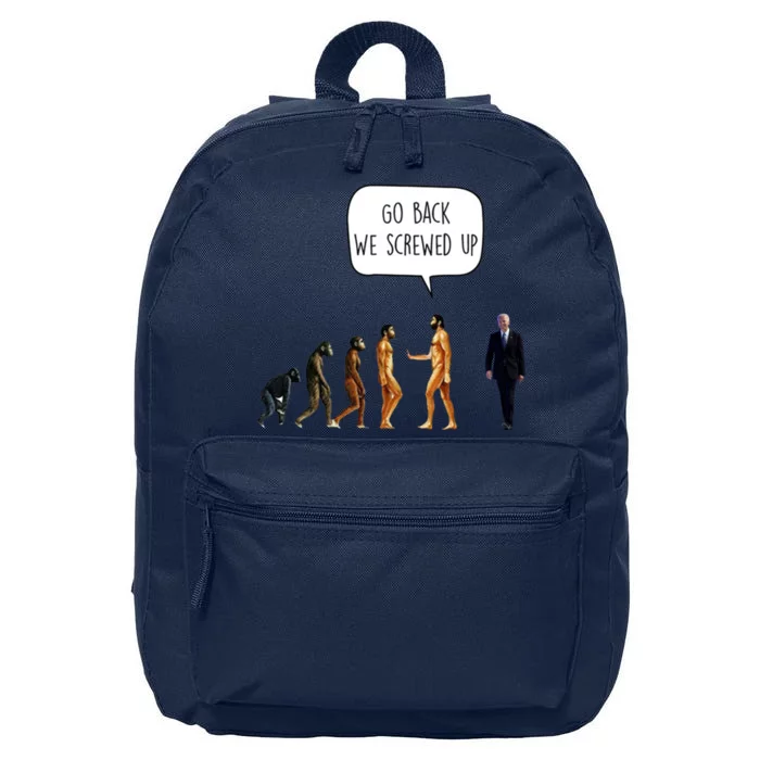 Go Back We Screwed Up Funny Anti Biden Human Evolution 16 in Basic Backpack