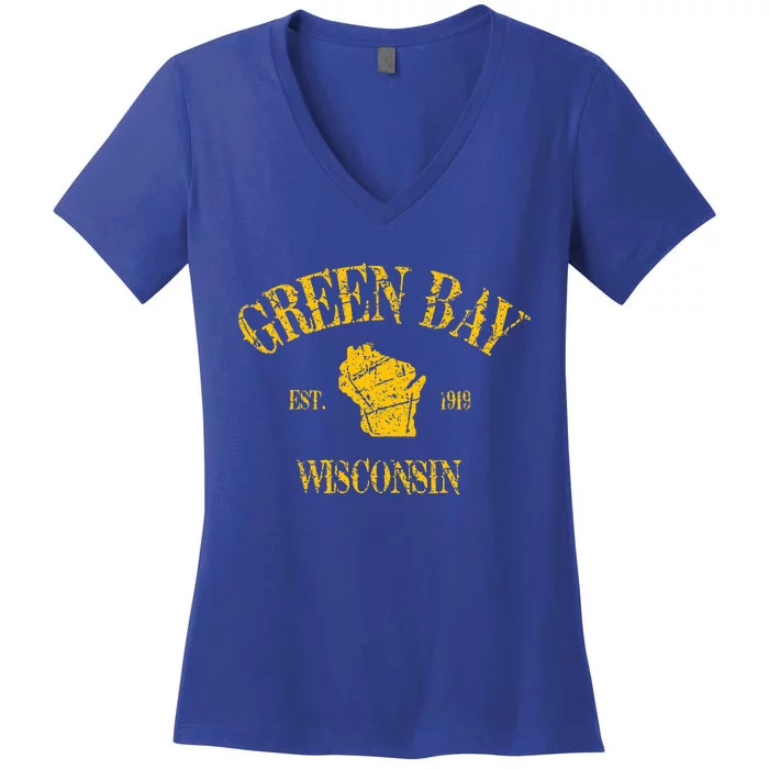 Green Bay Wisconsin Vintage Sports Women's V-Neck T-Shirt