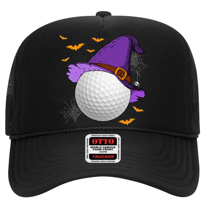 Golf Ball Witch Hat Pumpkin Spooky Halloween Costume High Crown Mesh Trucker Hat