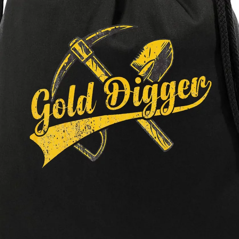 Golden Batch with Crossing Pick and Shovel for Gold Digger Drawstring Bag