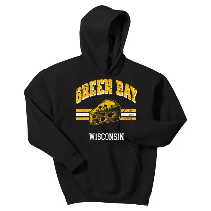 Green Bay Wisconsin Cheesehead Retro Pride Vintage Cheese Kids Hoodie