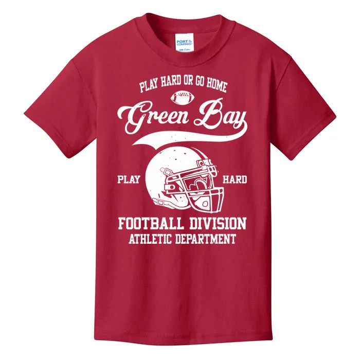 Green Bay Wisconsin Play Hard Or Go Home Vintage Football Kids T-Shirt