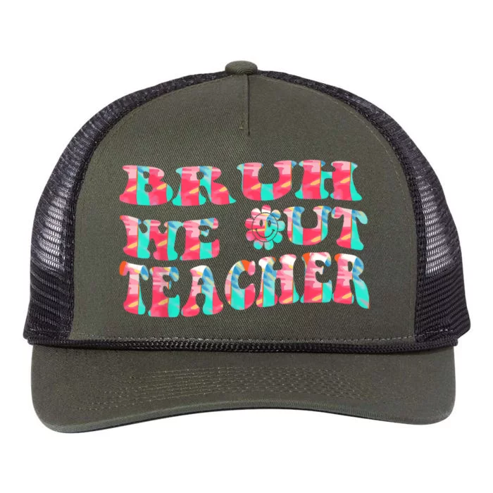 Groovy Bruh We Out Teachers Last Day Of School Men Women Retro Rope Trucker Hat Cap