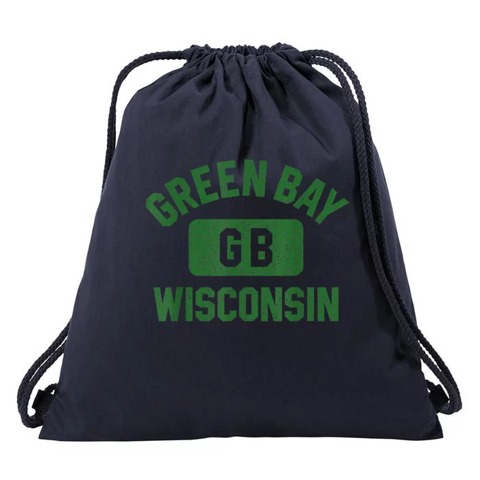 Green Bay Wisconsin Gb Gym Style Distressed Green Drawstring Bag