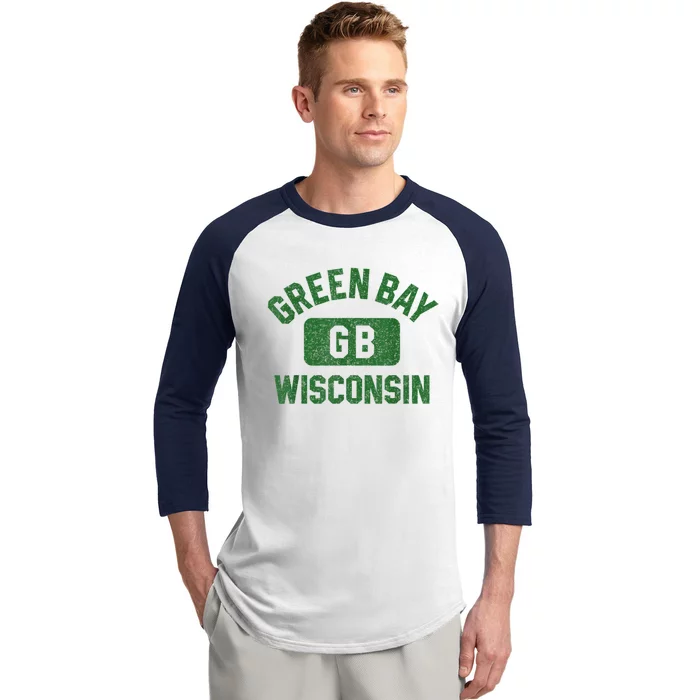 Green Bay Wisconsin Gb Gym Style Distressed Green Baseball Sleeve Shirt