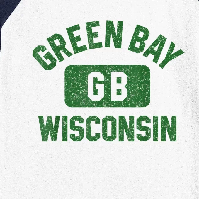 Green Bay Wisconsin Gb Gym Style Distressed Green Baseball Sleeve Shirt