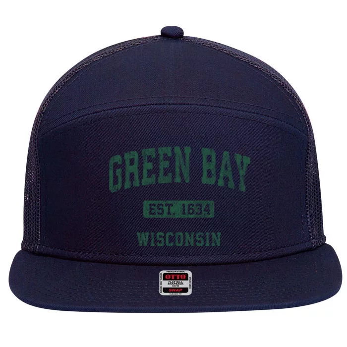 Green Bay Wisconsin Wi Vintage Athletic Sports Design 7 Panel Mesh Trucker Snapback Hat