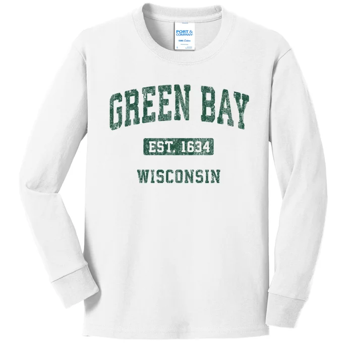 Green Bay Wisconsin Wi Vintage Athletic Sports Design Kids Long Sleeve Shirt