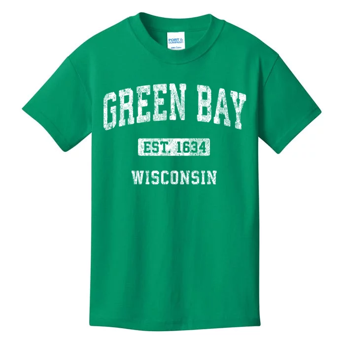 Green Bay Wisconsin Wi Vintage Athletic Sports Design Kids T-Shirt