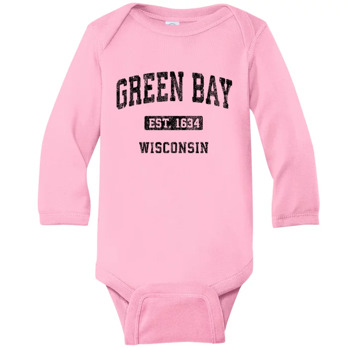 Green Bay Wisconsin Wi Vintage Athletic Sports Design Baby Long Sleeve Bodysuit