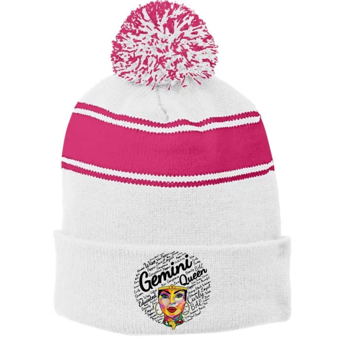 Gemini Black Women Born In May June Gemini Queen Stripe Pom Pom Beanie