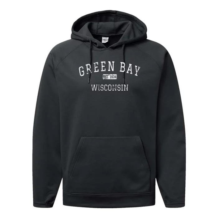 Green Bay Wisconsin WI Vintage Performance Fleece Hoodie