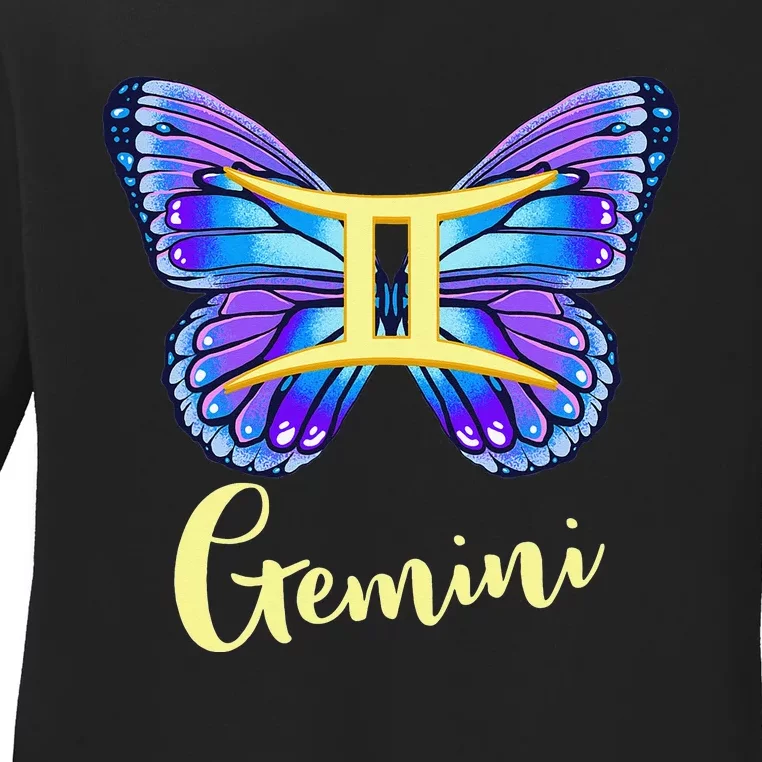 Gemini Butterfly Zodiac Sign of Butterfly Wings for Wo Ladies Long Sleeve Shirt