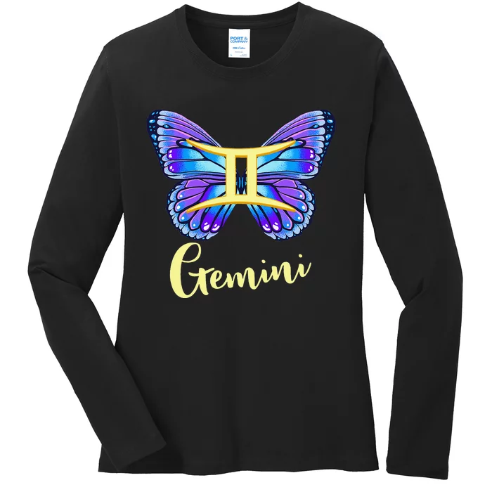 Gemini Butterfly Zodiac Sign of Butterfly Wings for Wo Ladies Long Sleeve Shirt