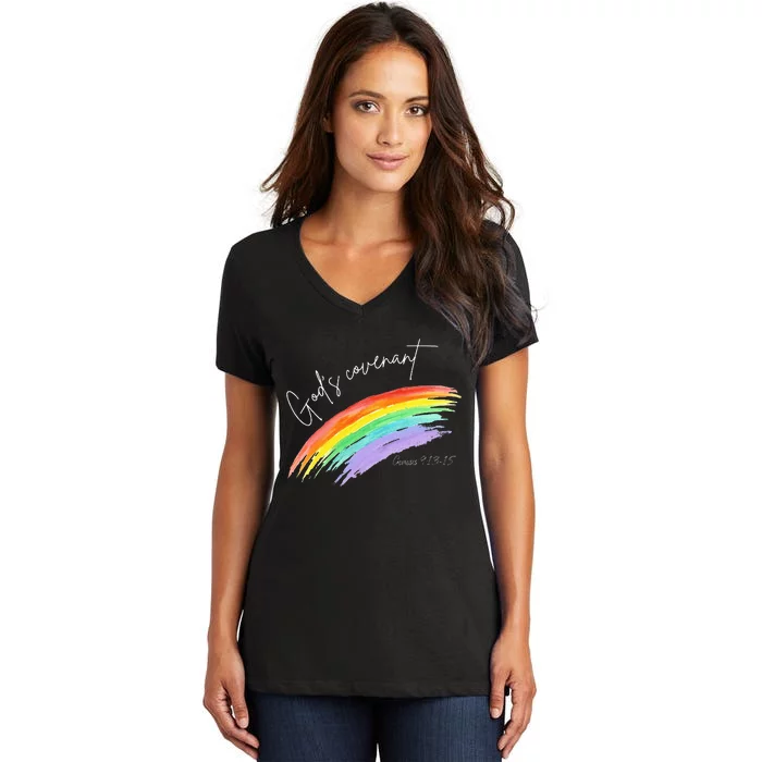 Gods Covenant 91315 Rainbow Gods Believers Women's V-Neck T-Shirt