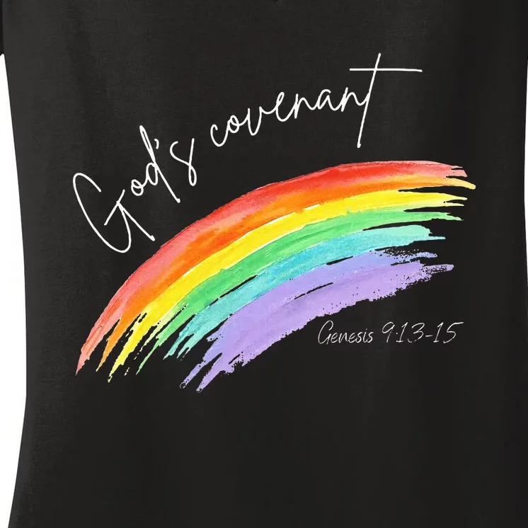 Gods Covenant 91315 Rainbow Gods Believers Women's V-Neck T-Shirt