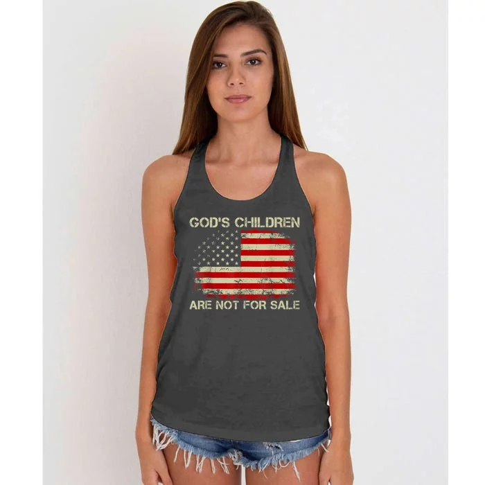 Gods Children Are Not For Sale American Flag Vintage Women's Knotted Racerback Tank