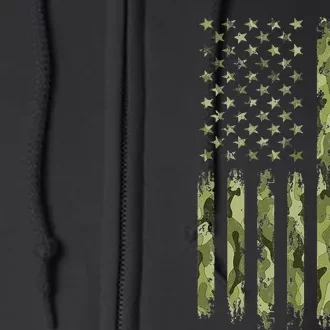 Green Camo American Flag Desert Camouflage Tactical Military Full Zip Hoodie