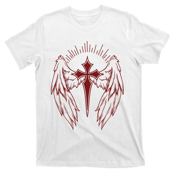 Gothic Cross And Wings Goth Egirl Eboy Emo Alt T-Shirt