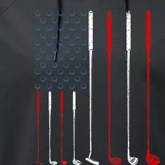 Golf Clubs American Flag Performance Fleece Hoodie