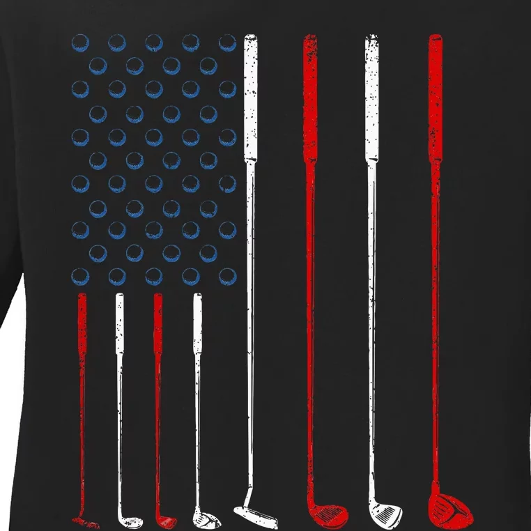 Golf Clubs American Flag Ladies Long Sleeve Shirt