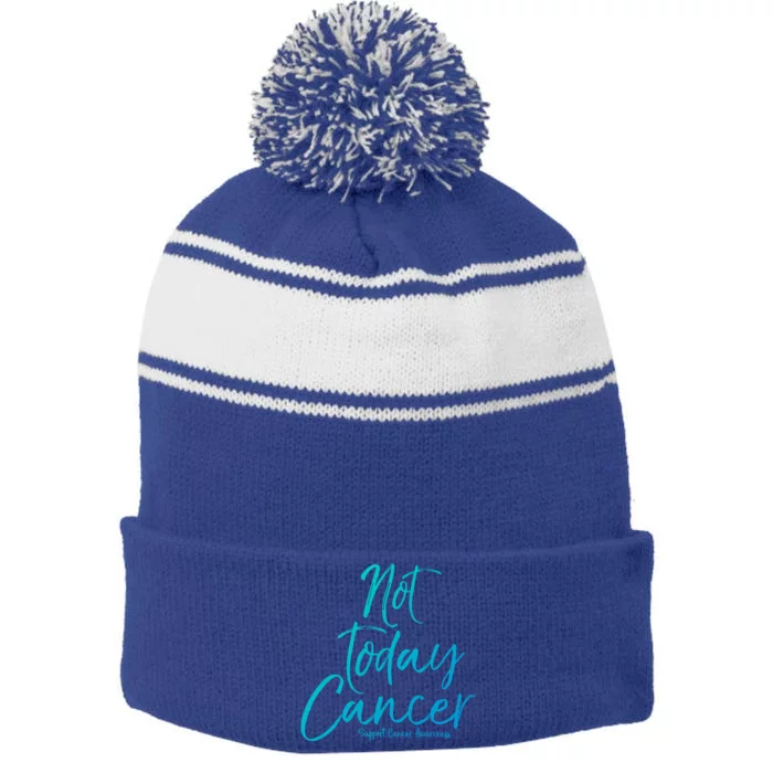 Group Cancer Awareness Funny Gift For Families Not Today Cancer Gift Stripe Pom Pom Beanie