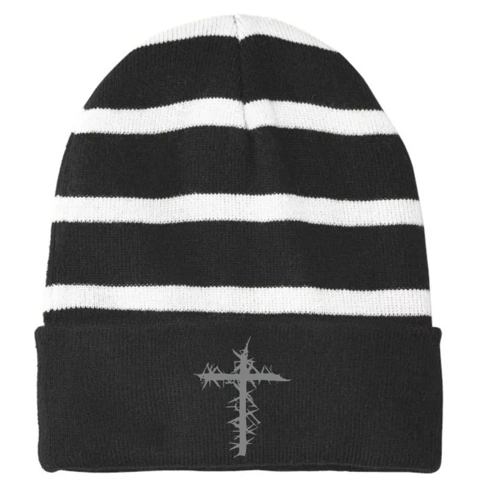 Grunge Cross Aesthetic Mall Goth Emo Gothic Striped Beanie with Solid Band