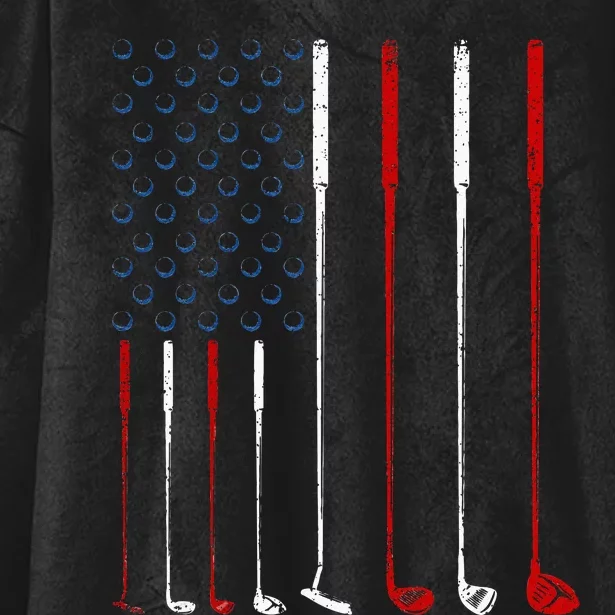 Golf Clubs American Flag Hooded Wearable Blanket