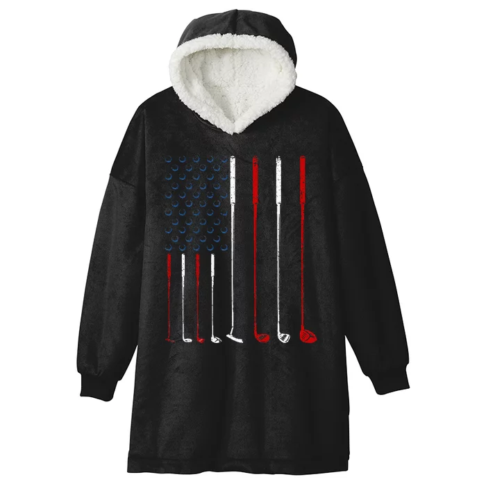 Golf Clubs American Flag Hooded Wearable Blanket